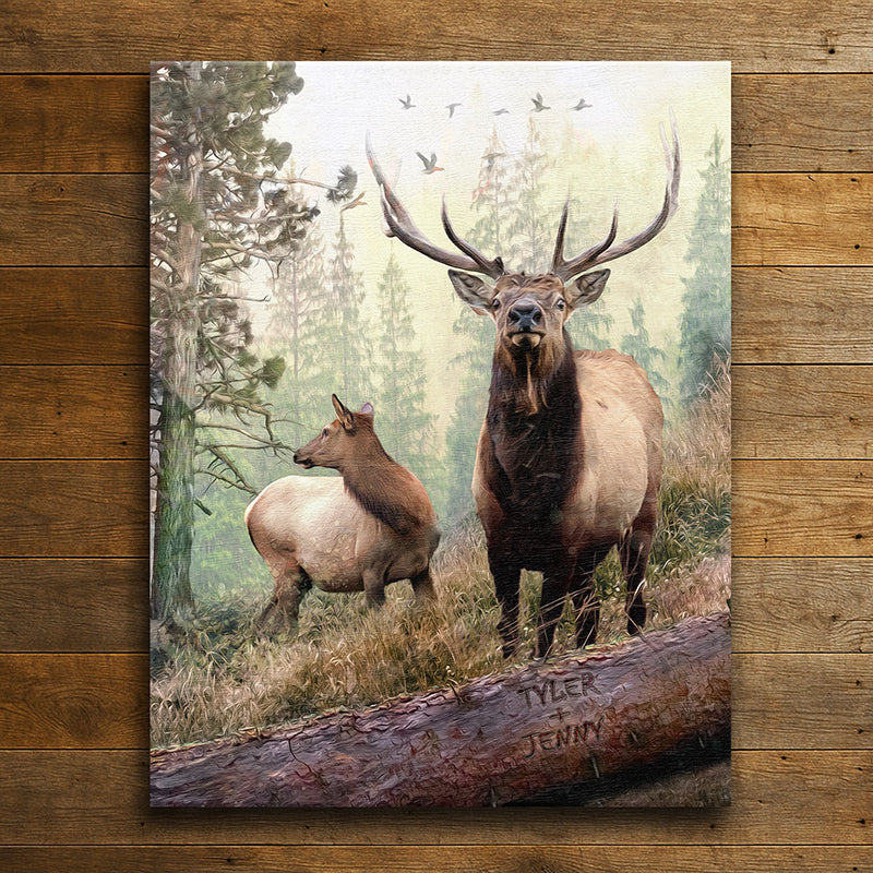 Hillside Elk Couple Personalized Wall Art