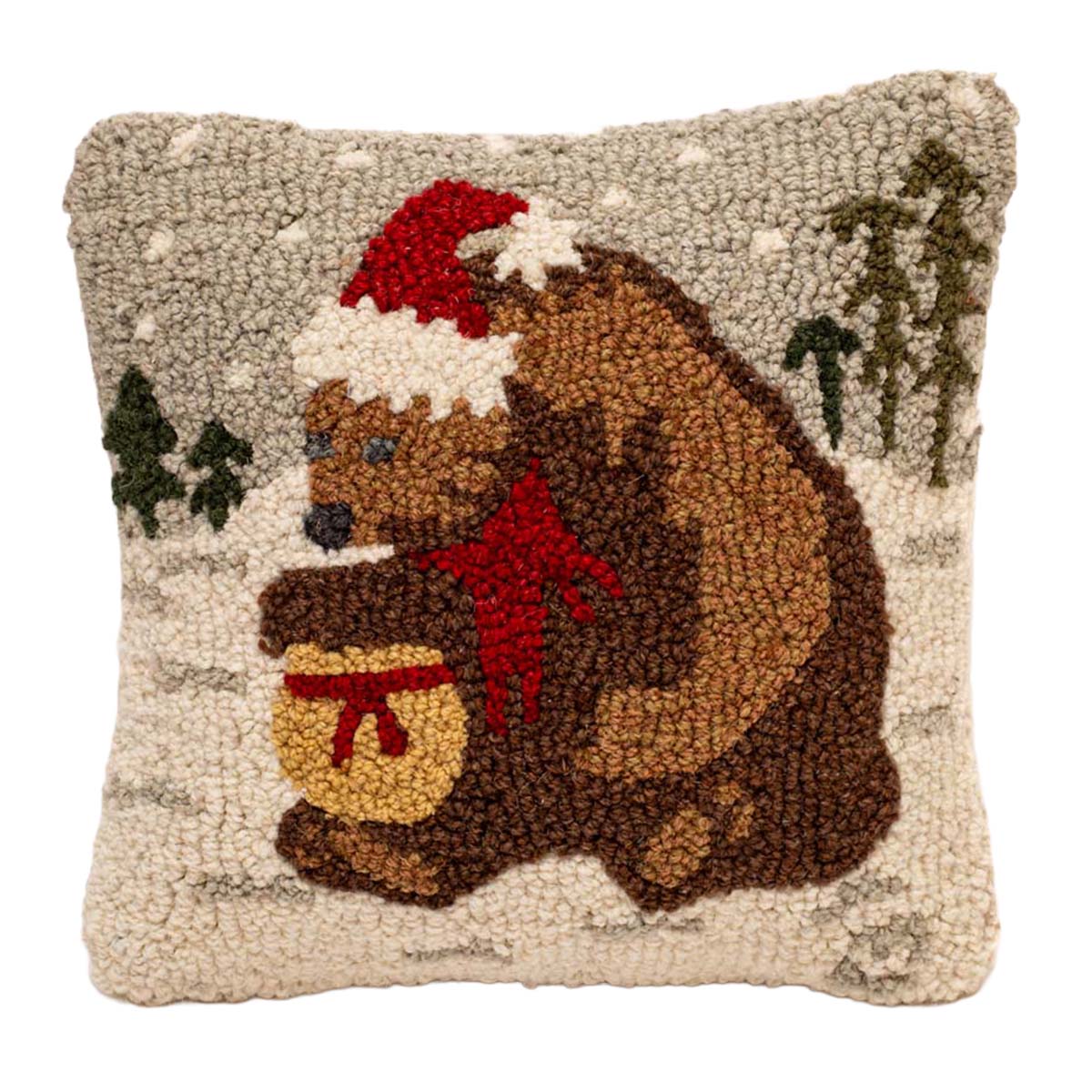 Santa’s Honey Bear Hooked Pillow