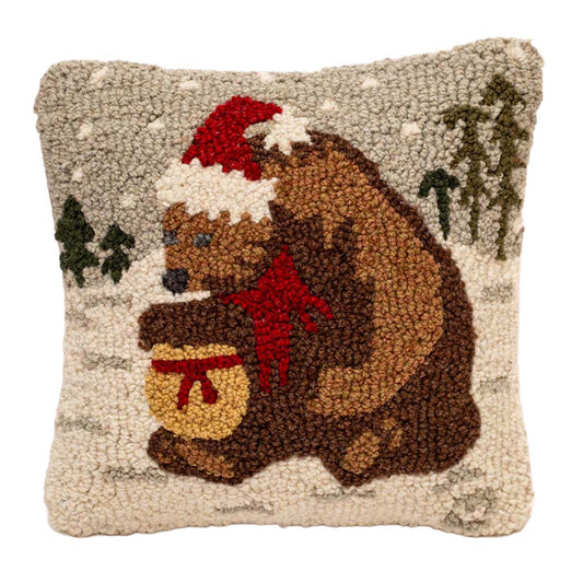 Santa’s Honey Bear Hooked Pillow