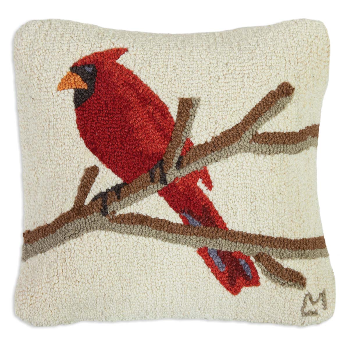 Crimson Cardinal Hooked Pillow