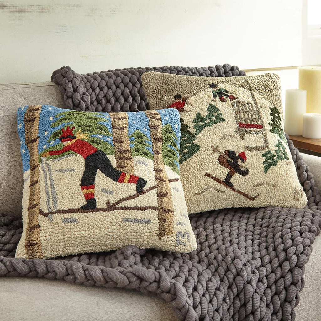 Ski Lift Hooked Wool Pillow