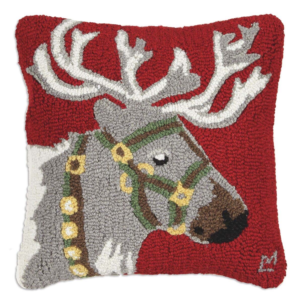 Santa's Helper Hooked Pillow - 18 x 18