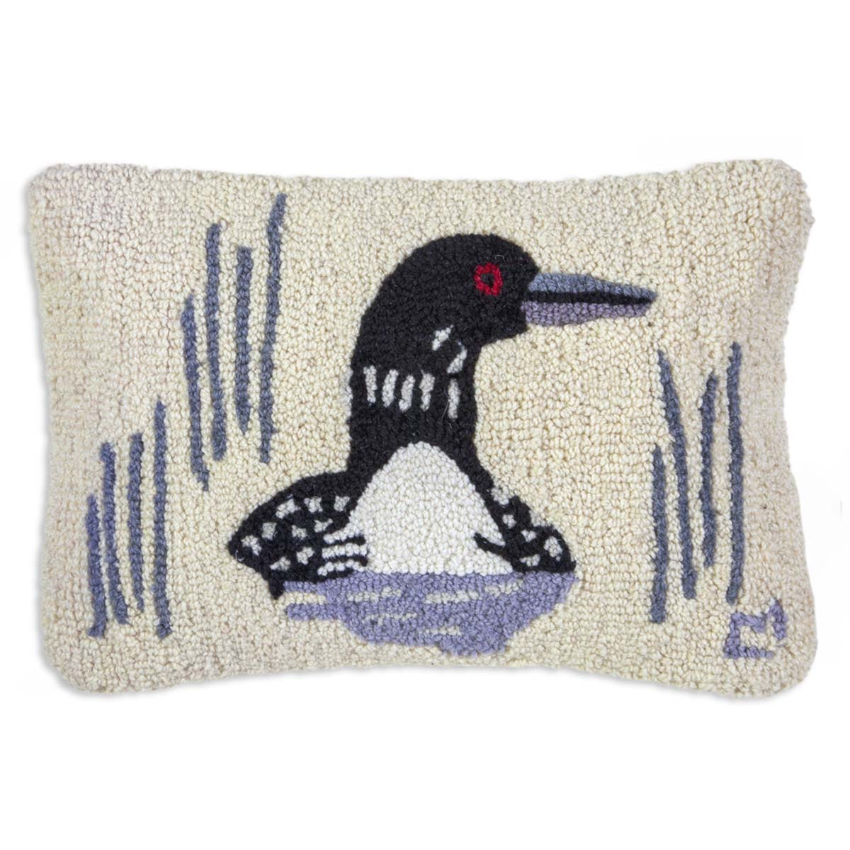 Loon In Reeds Hooked Pillow