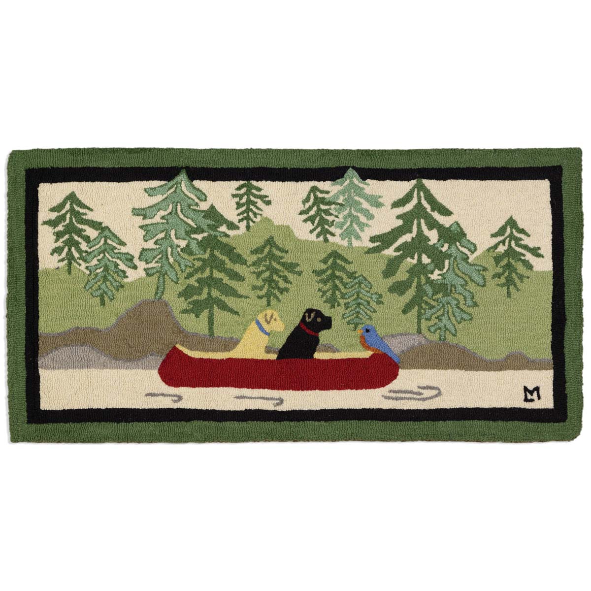 Canoe Dogs Hooked Rug