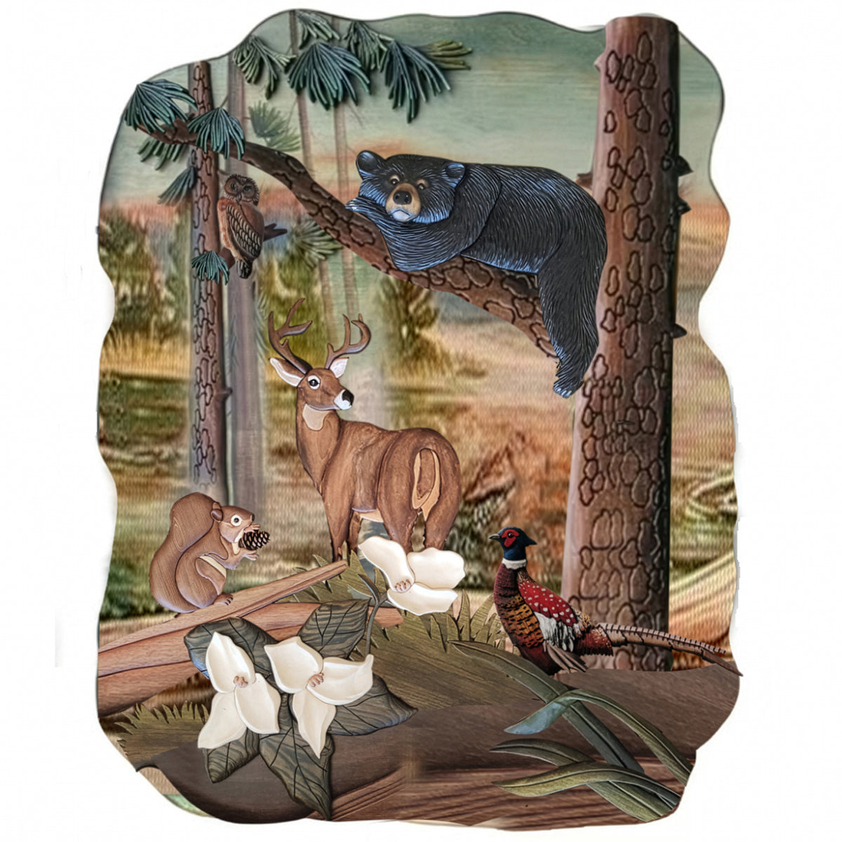 Northwoods Forest Wildlife 3D Carved Plaque