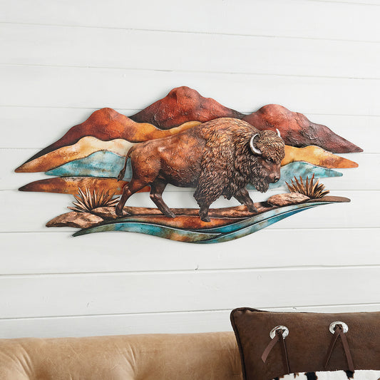 3-D Buffalo Mountain Metal Wall Art