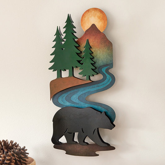 3-D Bear Stroll Metal Wall Art