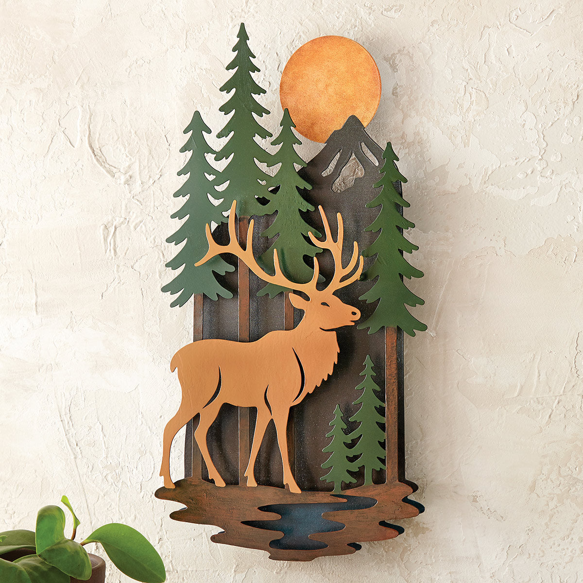 3-D Elk Forest Metal Wall Art