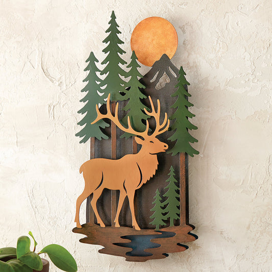 3-D Elk Forest Metal Wall Art