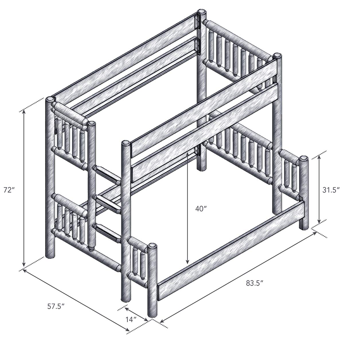 Hickory Twin/Full Bunk Bed - Ladder Right