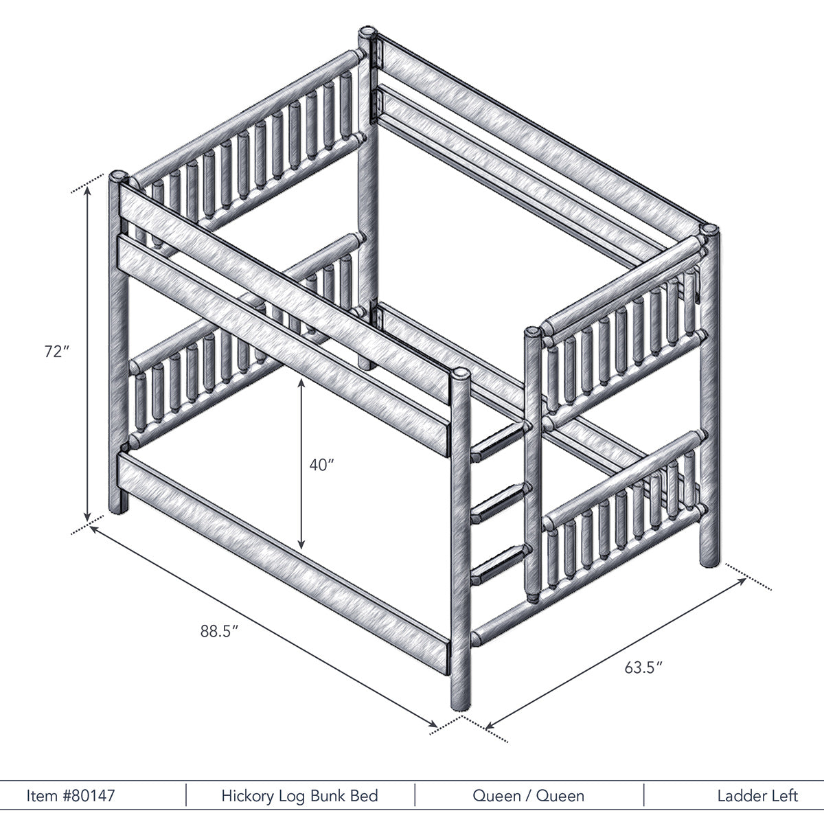 Hickory Queen/Queen Bunk Bed - Ladder Left