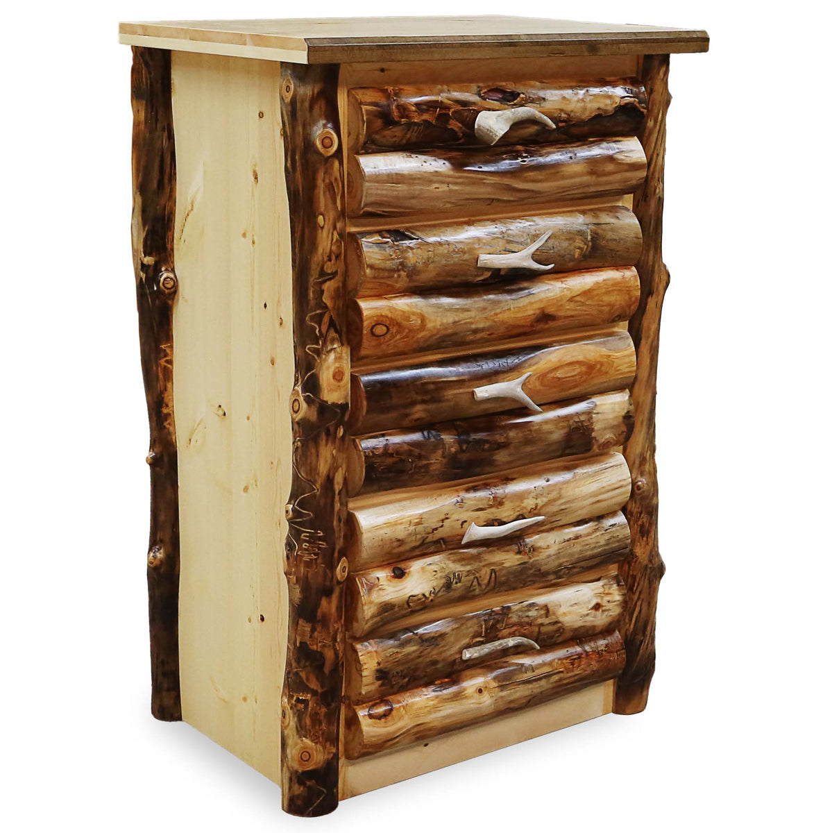 Log Chest Aspen Log Furniture: Elk Antler 5-Drawer Log Chest | Black Forest Decor