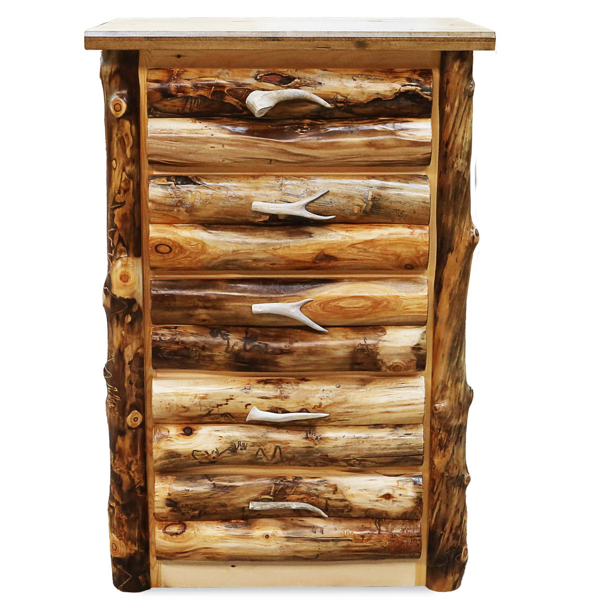 Log Chest Aspen Log Furniture: Elk Antler 5-Drawer Log Chest | Black Forest Decor