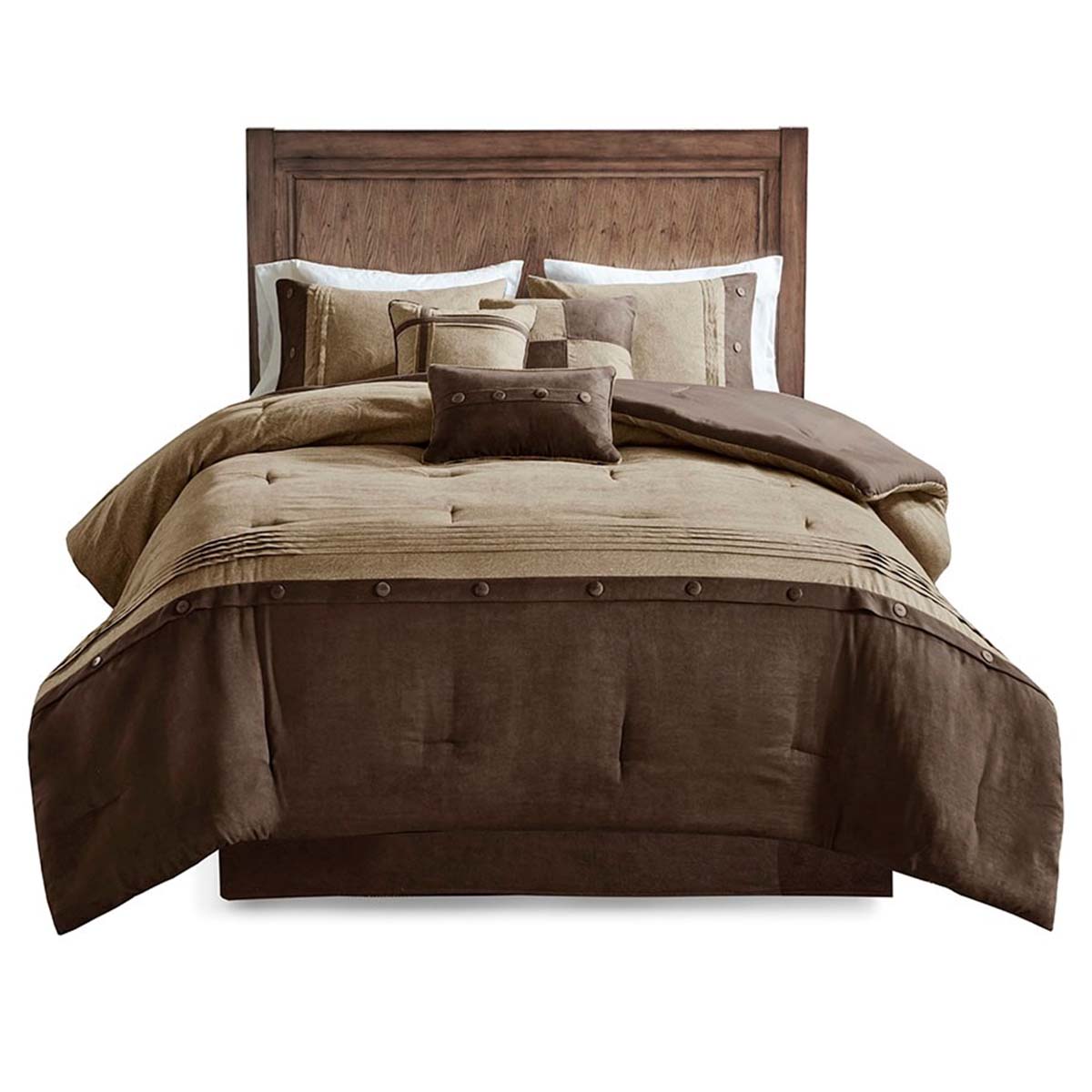 Brown Bear Suede 7 Piece Comforter Set - Queen