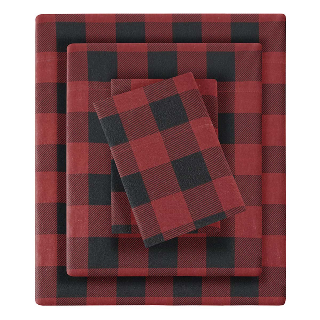Red Plaid Flannel Sheet Set - Queen