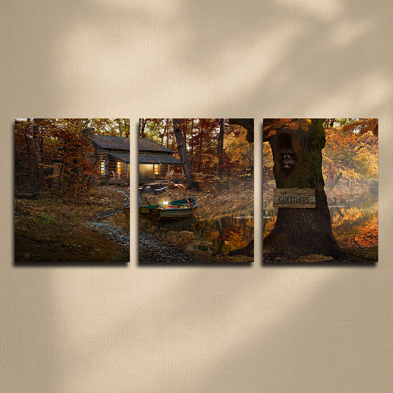 Personalized Lake Lodge Stretched Canvas Triptych - Small