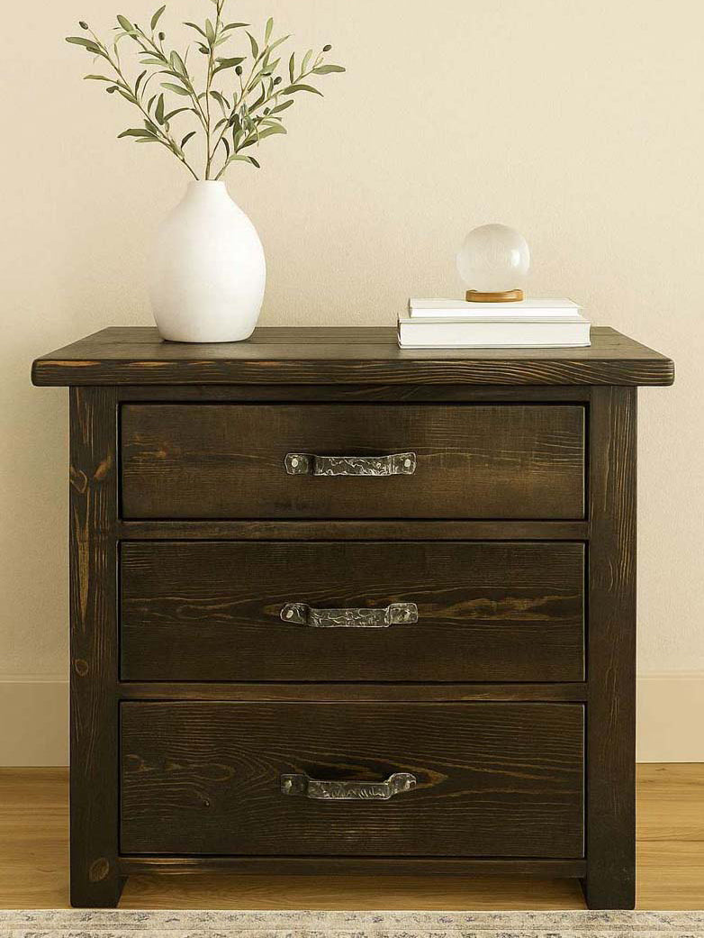 Lima Sawn 3 Drawer Chest with Iron - Jacobean Stain