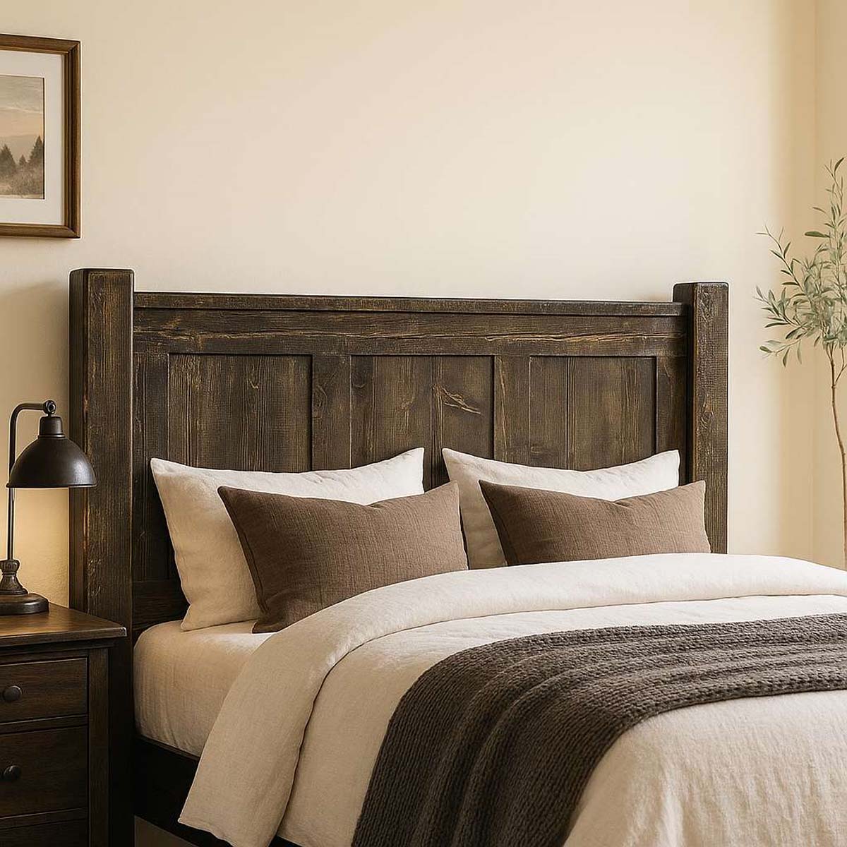 Lima Sawn Headboard with Iron & Jacobean Stain - Queen