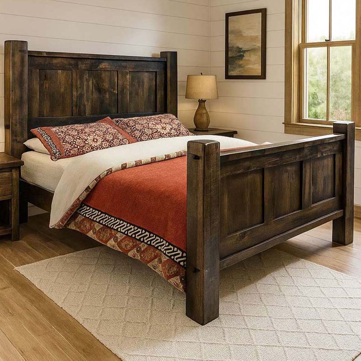 Lima Sawn Bed with Iron & Jacobean Stain - Cal King