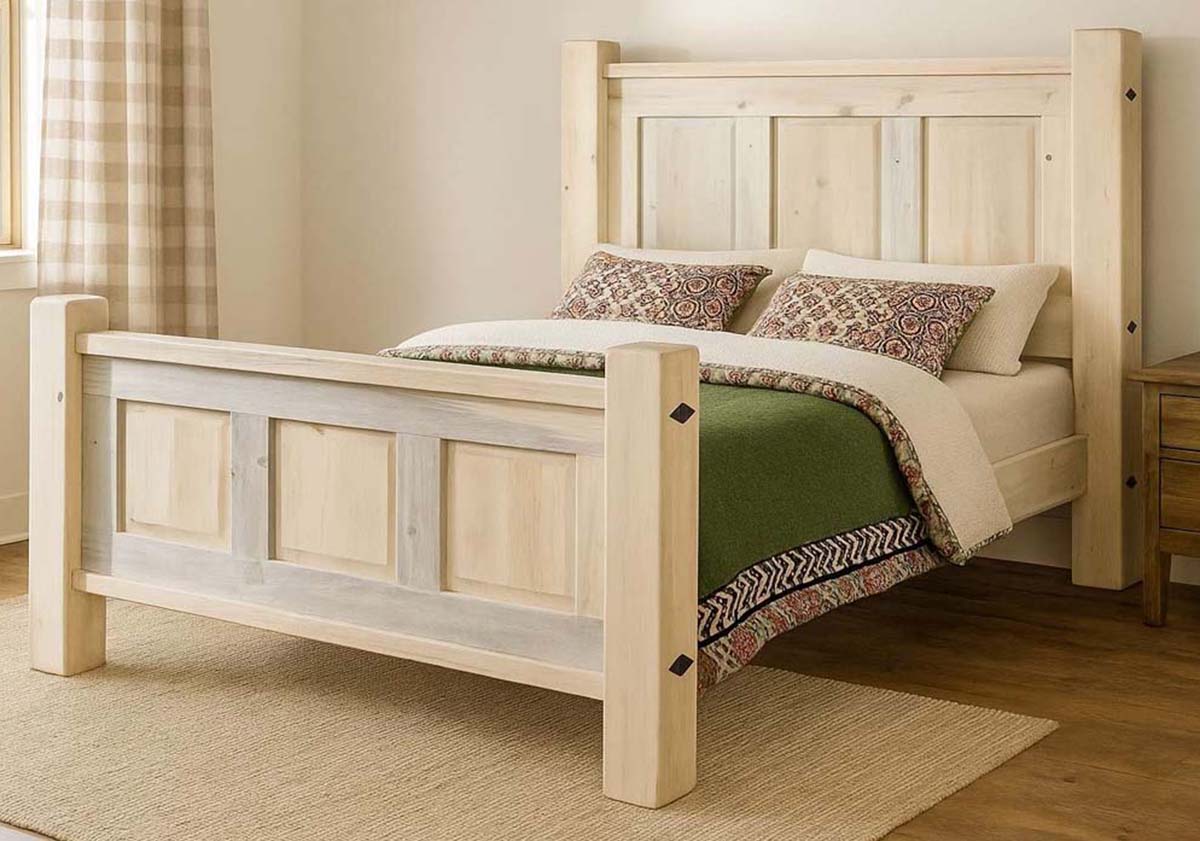 Lima Sawn Bed with Iron & Clear Lacquer - Cal King