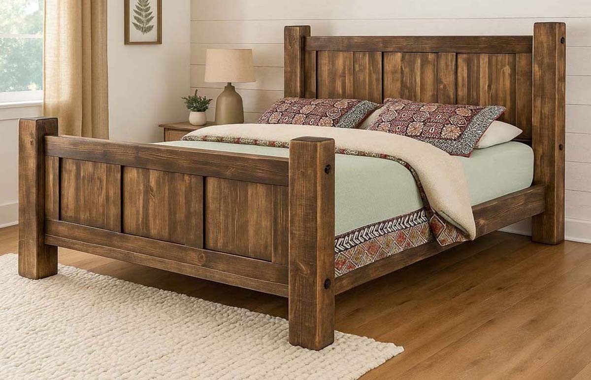 Lima Sawn Bed with Iron & Provincial Stain - Full