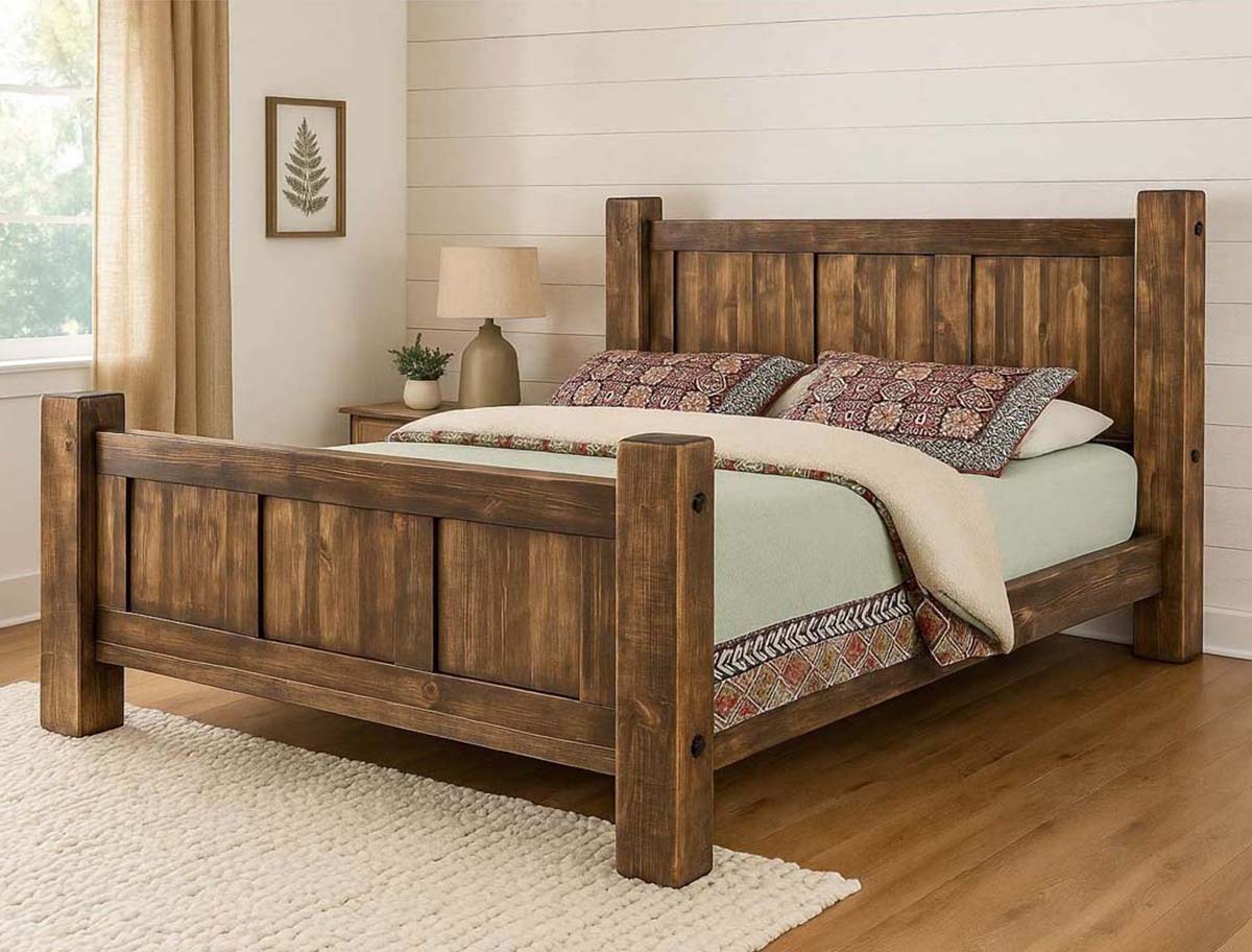 Lima Sawn Bed with Iron & Provincial Stain - Twin