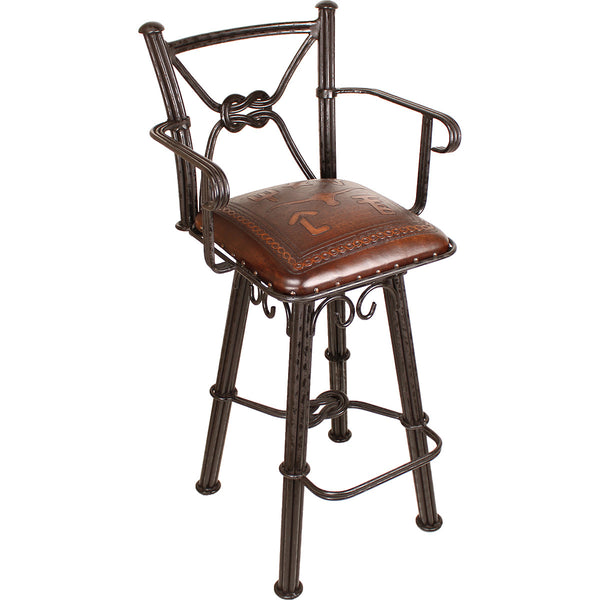 Coronado Swivel Counter Stool w/Arms - Steer Brands Antique Brown