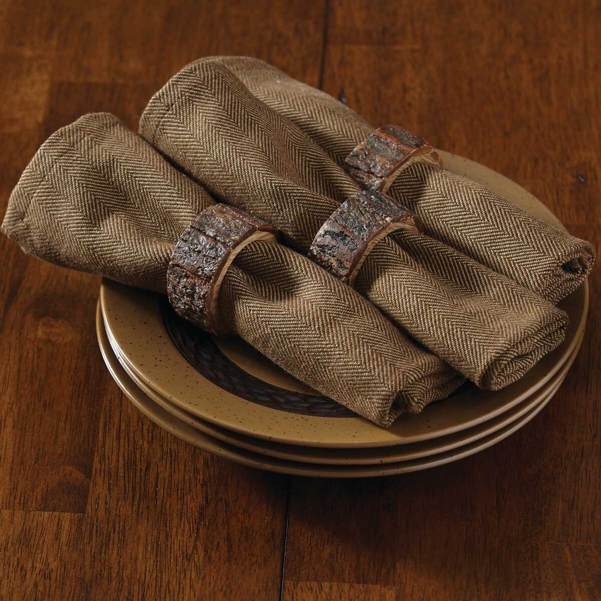 Bark Wood Napkin Rings - Set of 4