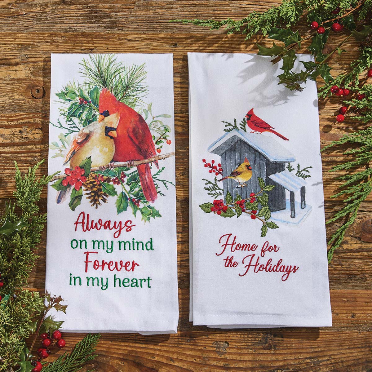 Always & Forever Cardinal Dishtowels - Set of 4