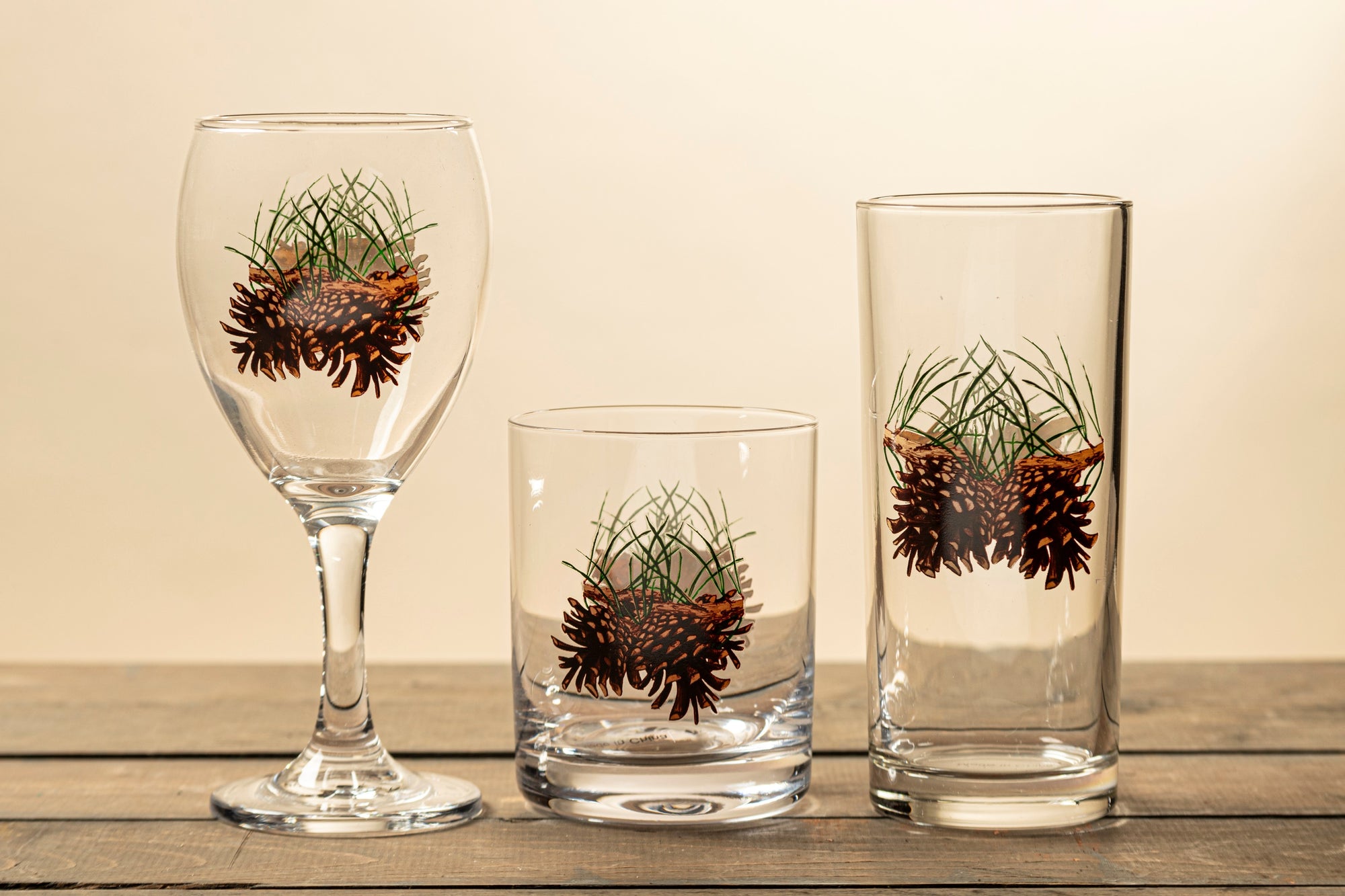 Pinecone and Needles Wine Glasses