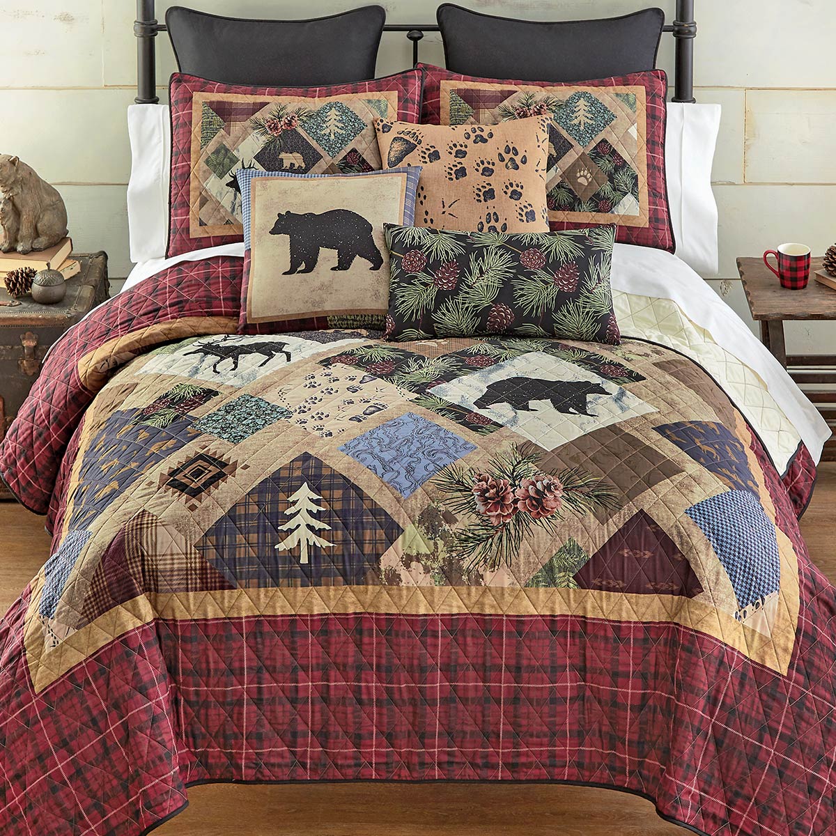 Cabin Pine Patchwork Quilt Bed Set - Queen