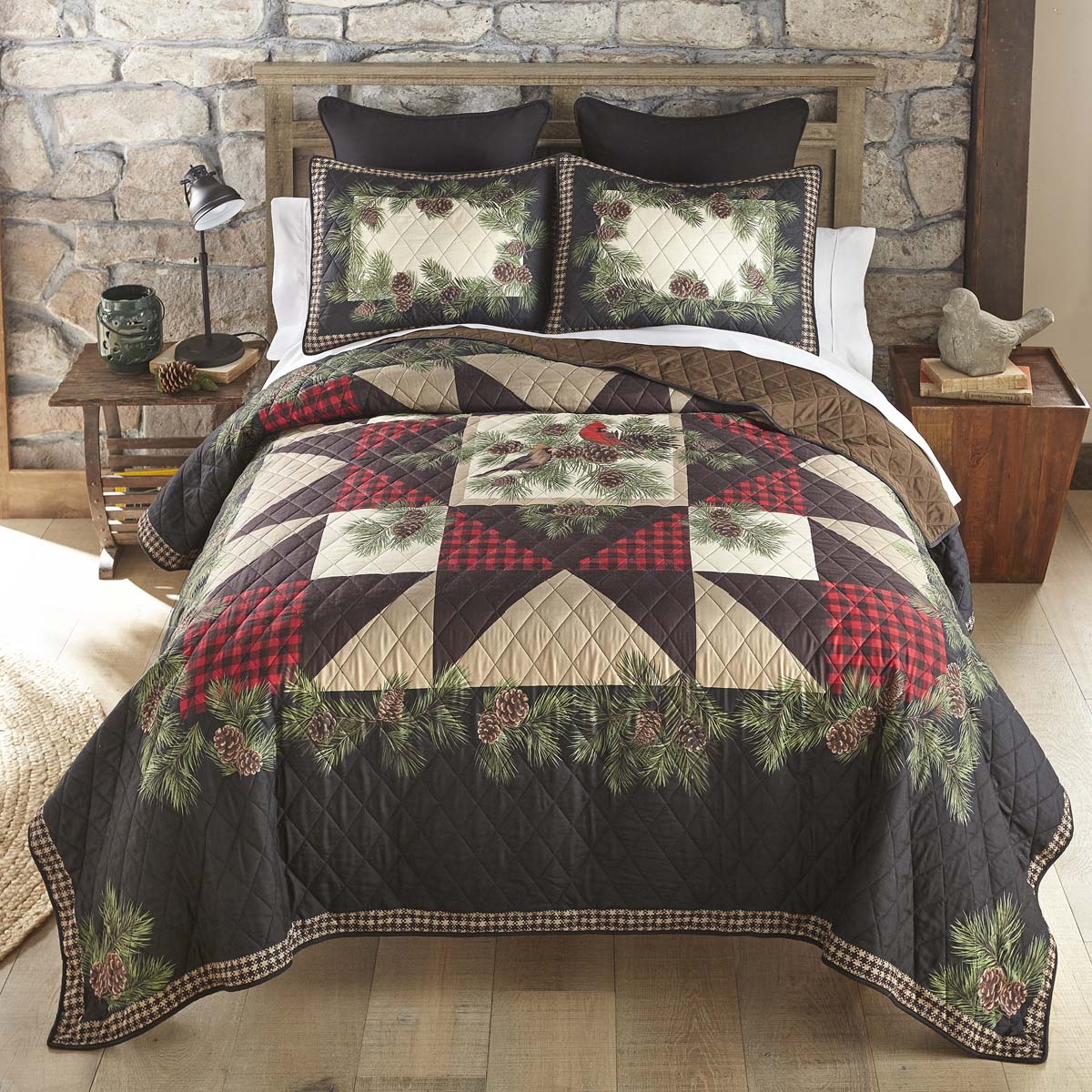 Woodland Cardinal Quilt Bed Set - Queen