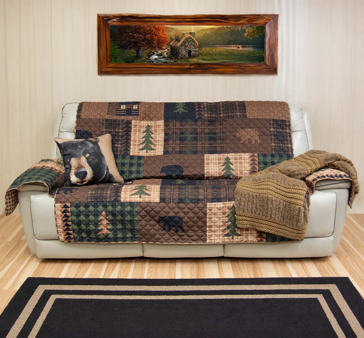 Black Bear & Pines Oversized Sofa Cover
