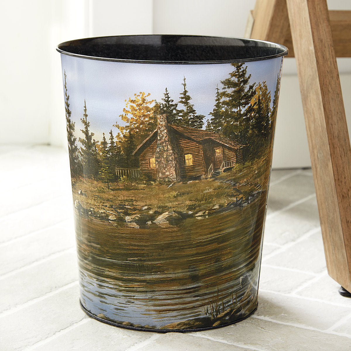 Lakeside Cabin Metal Waste Basket