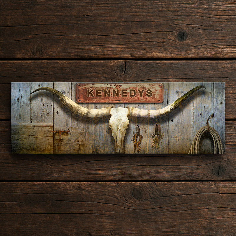 Longhorn & Barnwood Personalized Wall Art