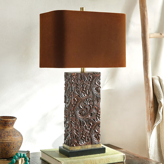 Canyon Tooled Leather Table Lamp - OUT OF STOCK UNTIL 12/13/2026