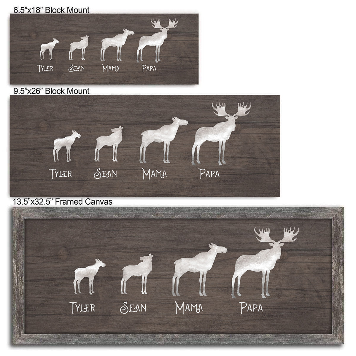 Personalized Moose Family Block Mount - 18 x 7