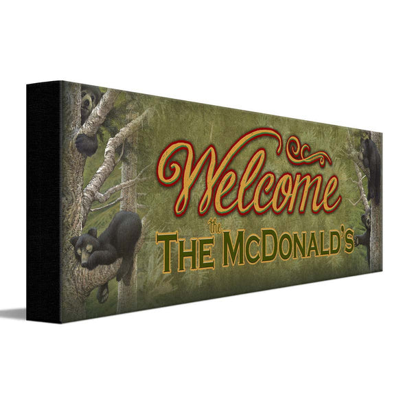 Bear Cub Welcome Personalized Stretched Canvas