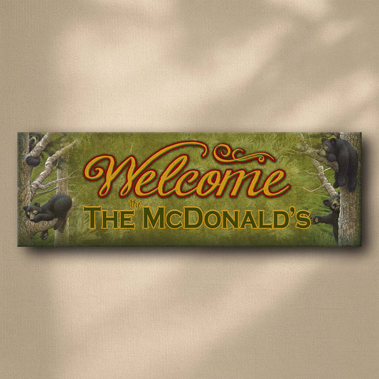 Bear Cub Welcome Personalized Stretched Canvas