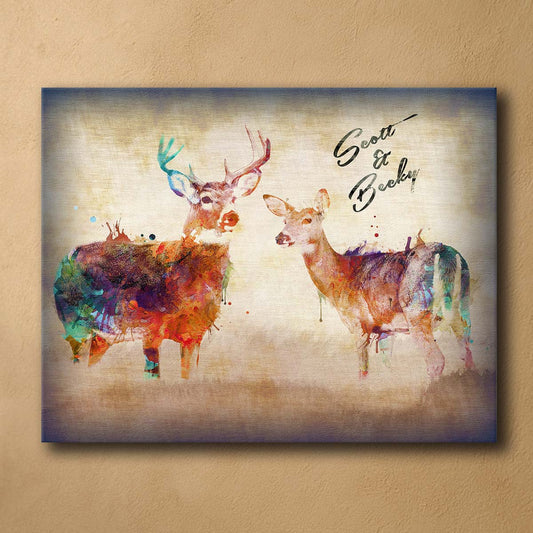 Watercolor Stag Personalized Stretched Canvas