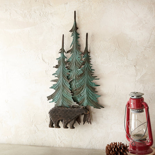 Black Bear & Tree Metal Wall Sculpture