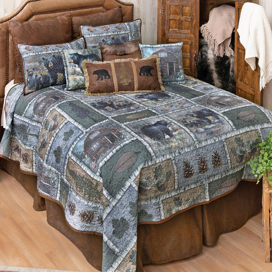 Bear Cabin Scenes Quilt Bedding Collection