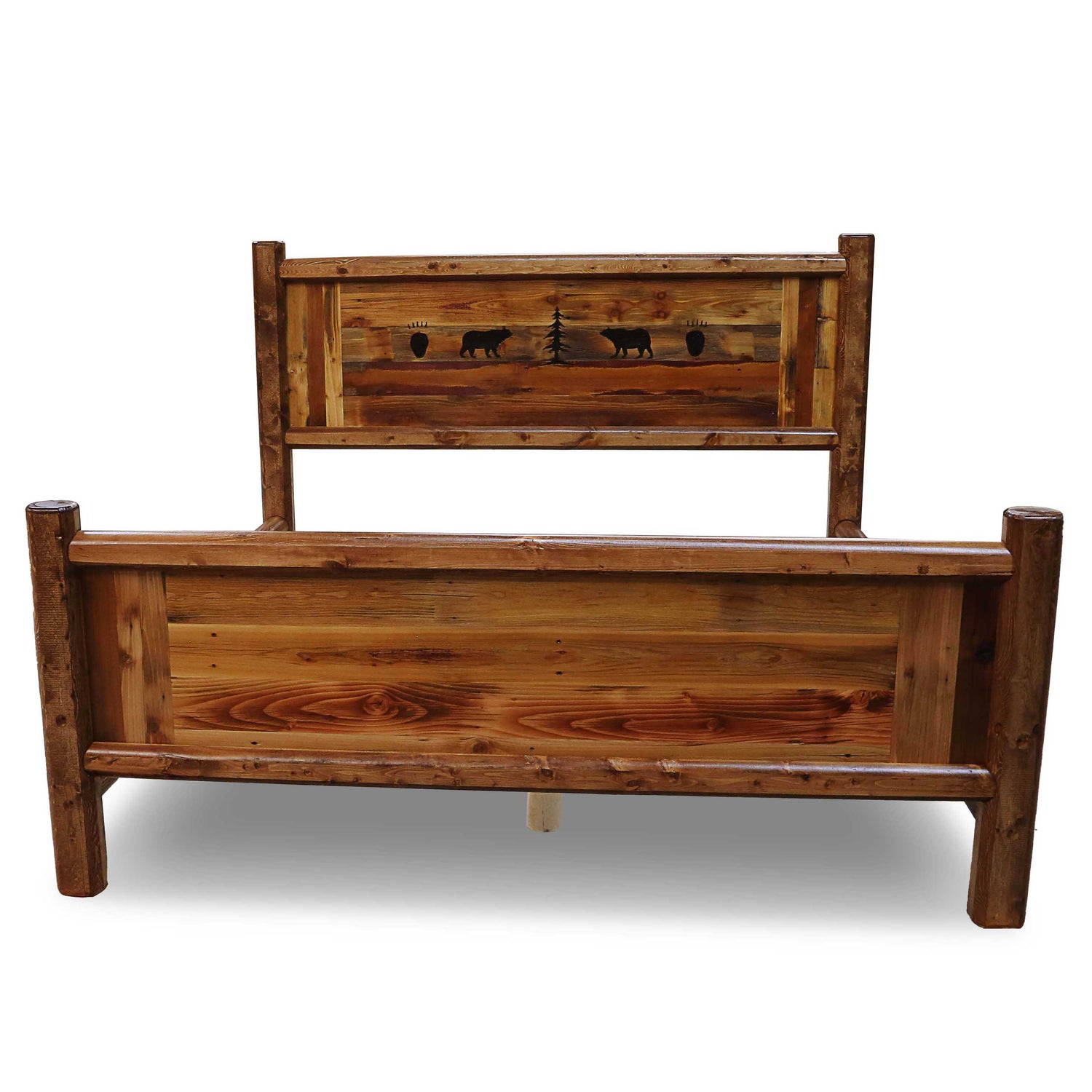 Bear Paw Barnwood Bed w/Bear Carvings - Queen