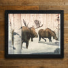 Birch Winter Moose Couple Personalized Framed Print