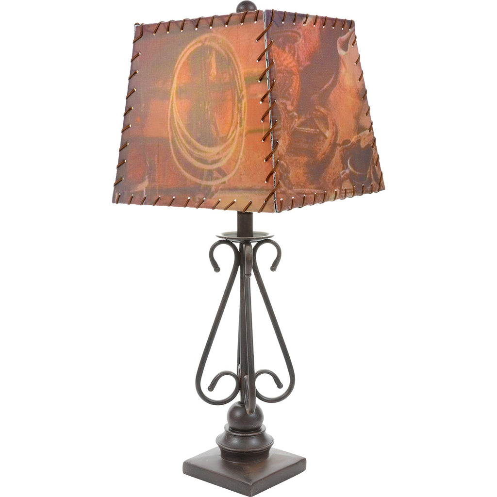 Scroll Metal Table Lamp w/ Western Shade
