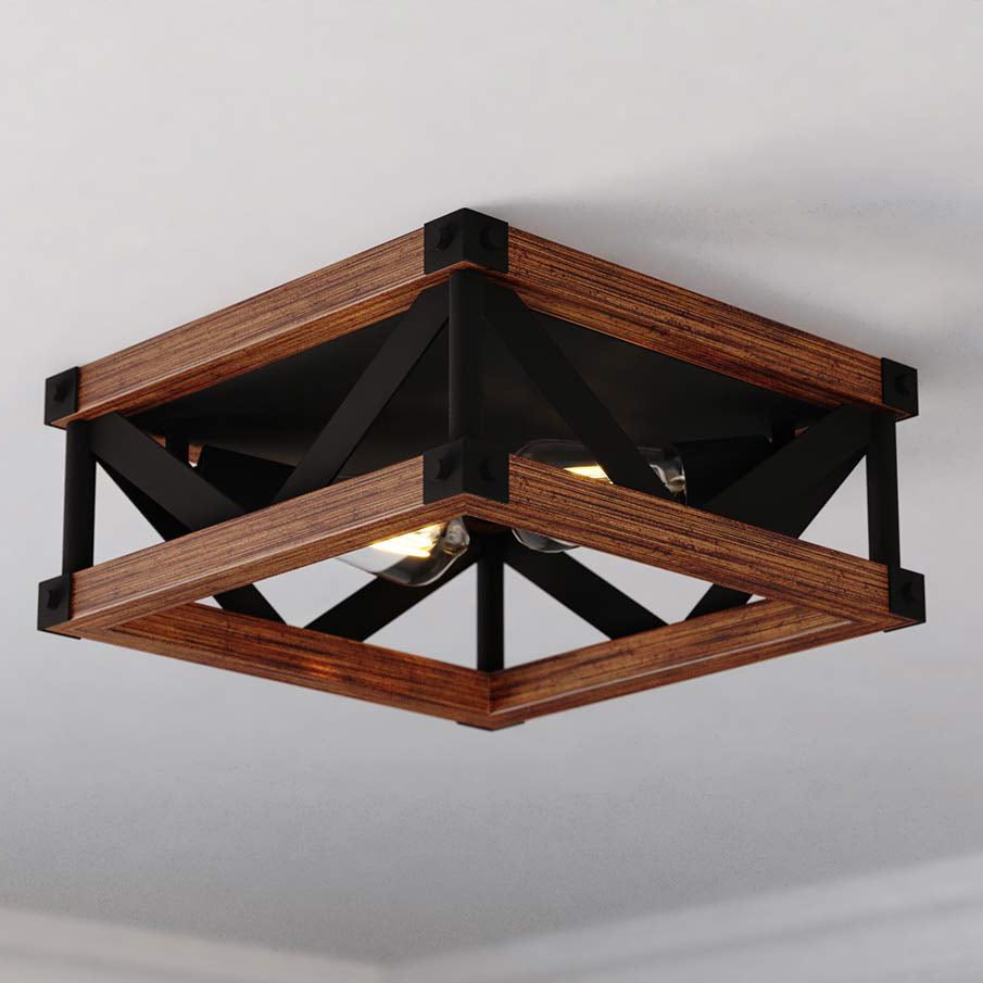 Lubbock Open Wood Cage Flush Mount Ceiling Light - OVERSTOCK