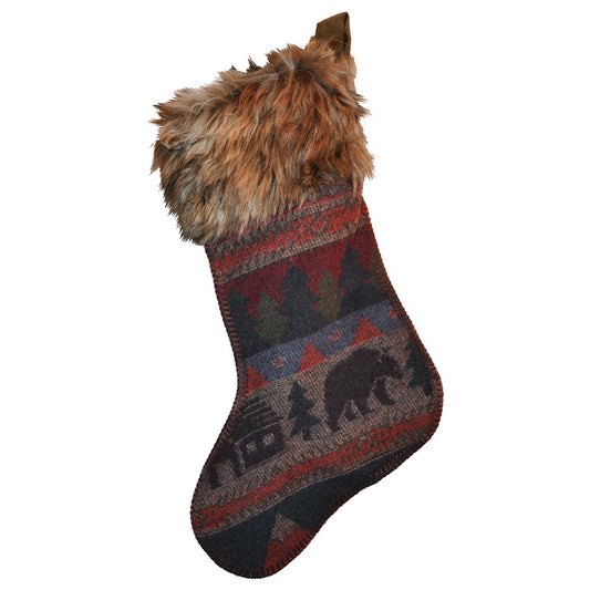 Cabin Bear Christmas Stocking