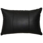 Black Leather Lumbar Pillow with Fabric Back