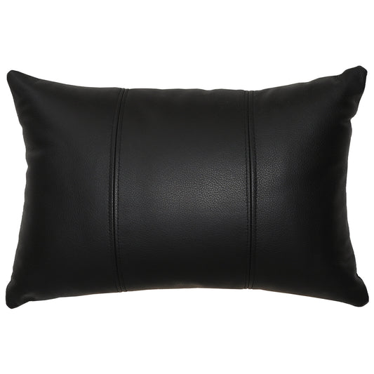 Black Leather Lumbar Pillow with Fabric Back