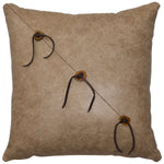 Torque Tan Leather & Antler Button Square Pillow - Fabric Back
